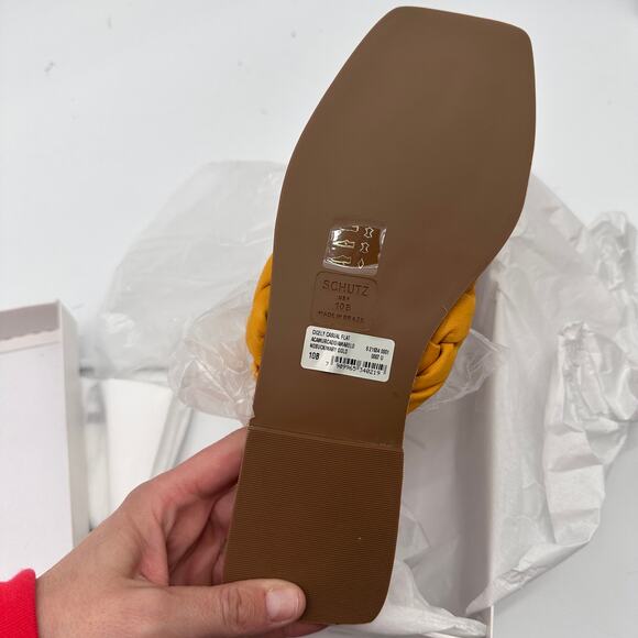 SCHUTZ Evereve New in Box Cicely Braided Flat Sandal in Marigold Yellow // 10 - Picture 10 of 10